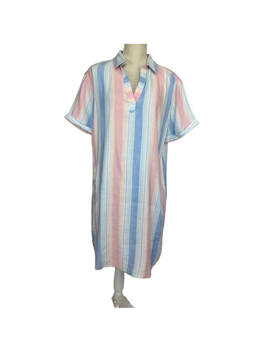 Southern Tide Pastel Striped Shirtdress Dress Women's XL